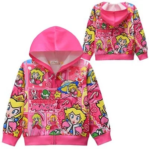 Super Mario Peach Princess Zipper Hoodie Long Sleeve Casual Hooded Sweatshirt - Picture 1 of 16