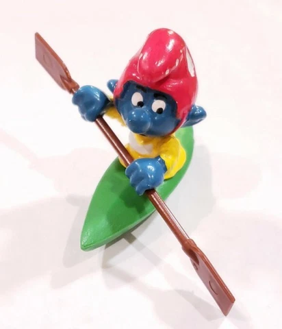 Smurfs 40502 Canoe Smurf Kayak Vintage Figure PVC Toy Figurine Paddle Boat Raft Cover