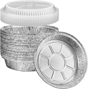 50 Pack Disposable Round Aluminum Foil Take-Out Pans with Plastic Lids 9 Inch. - Picture 1 of 3