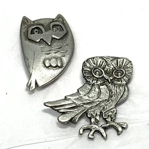 VINTAGE 2 Pc METZKE Pewter Owl Pins HANDCRAFTED Lot Birds FIGURAL Petite - Picture 1 of 7