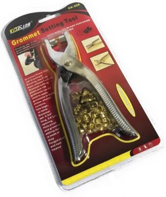 Eyelet Plier Tool Kit Canvas Fabric Shoe Leather Repair 100 Brass Grommet Rivet - Image 1 of 4