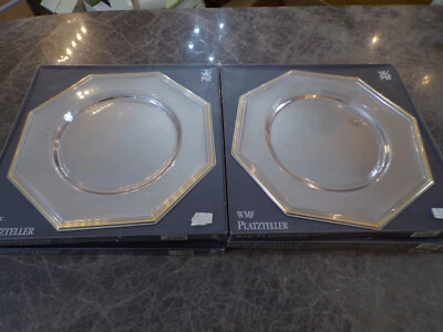 WMF Satz große schwere Platzteller achteckig Goldrand 6 Personen Cromargan TOP ! - Bild 1 von 4