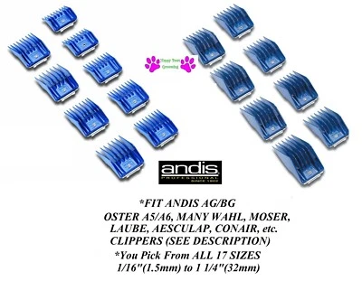 Andis AG/BG Universal CLIP Snap-On GUIDE ATTACHMENT Clipper Comb 17 PIECE SET