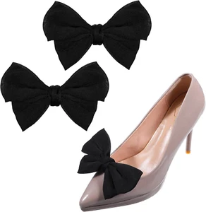2 Pcs Satin Bow Shoe Clips, Detachable Black Shoe Clips for Women Elegant Bow Sh - Picture 1 of 12