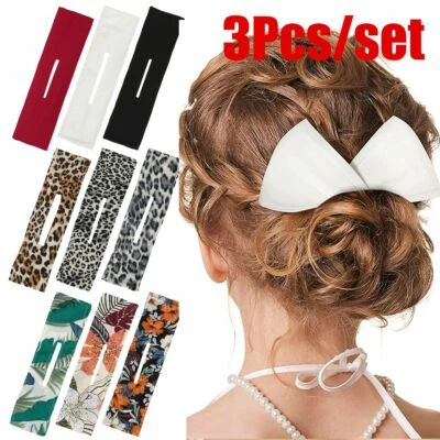 3Pcs/set Deft Bun Hair Bands Women Summer Knotted Wire Print Headband Bun Maker - Image 1 of 4