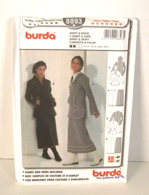 Burda 8893 Long Sleeved Shirt & Close-Fitting Skirt Misses' 10-22 Pattern Uncut - Image 1 of 2