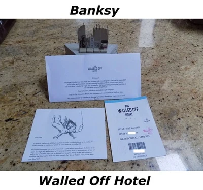 Banksy Rat with Slingshot Wall Sculpture Walled Off Hotel ORIGINAL RECEIPT - Image 1 of 4