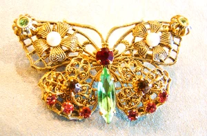 VTG Made in Czechoslovakia Filigree Crystal Rhinestone Butterfly Pin Brooch - Picture 1 of 7