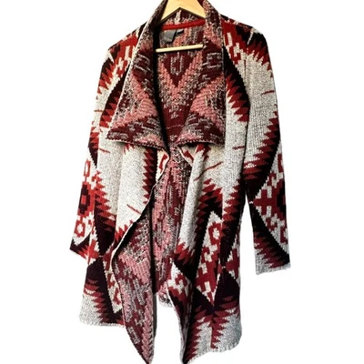 Cárdigan suéter para mujer QUINN mediano frente abierto beige naranja suroeste azteca Foto 1 de 4