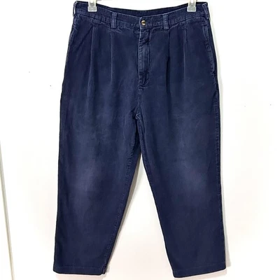 Vtg Bugle Boy Corduroy Pants Mens 33x28 Navy Blue 90s Pleated Casual Tapered - Image 1 of 4