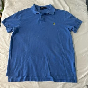 Polo Ralph Lauren Mens Custom Fit Polo Shirt sz XL Blue Yellow Pony Preppy EUC - Picture 1 of 8