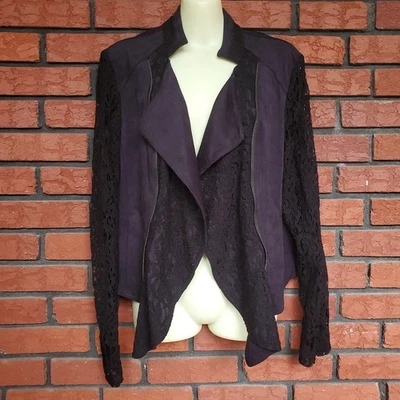 INC International Concepts Black Faux Suede Lace Moto Jacket XL Goth Sheer - Image 1 of 4