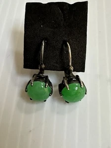 VINTAGE 1980er 925 STERLINGSILBER & JADE HEBELVERSCHLUSS 1" LANGE OHRRINGE - Bild 1 von 21