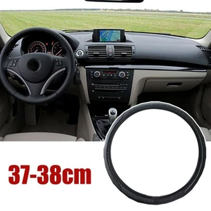 Black PU Leather Car Steering Wheel Cover for Auto Car Accessories 15" Universal - Photo 1/5