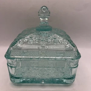 Vintage TIARA 5.375" Honey Dish UNCOMMON Aquamarine- Mint New In Box - w/Lid - Picture 1 of 9