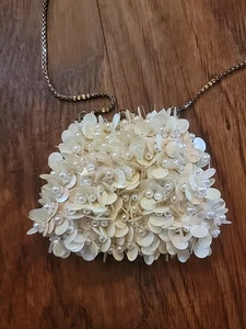 Vintage Sequins And Pearl Small Evening Bag Iridescent Long Chain - Picture 1 of 7