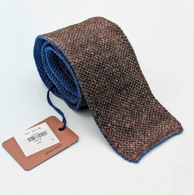 Corbata de seda delgada tejida cuadrada crujiente marrón ALTEA MILANO nueva con etiquetas $135 Foto 1 de 4