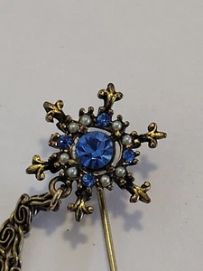 Antike viktorianische ausgefallene Schneeflocke Hut Stecknadel blau Saffphire, Perle Strass - Bild 1 von 9