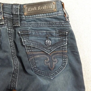 Rock Revival Denim Skinny Straight Jeans Womens Size 27x31 Dark Wash Biker - Picture 1 of 16