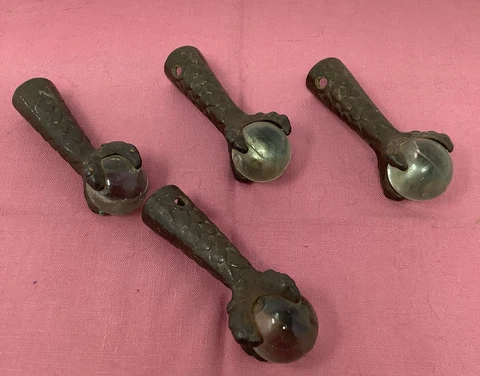 4 antique eagle claw cast iron feet table stool /orig. glass balls 4" tall lot Cover