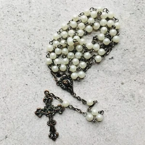 Sacro Rosario con perline stile perla bianca 21,5" - Foto 1 di 7