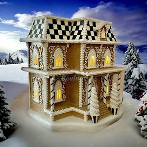 MacKenzie-Childs seltenes höflich kariertes mattiertes Lebkuchen beleuchtetes Haus Neu - Bild 1 von 14