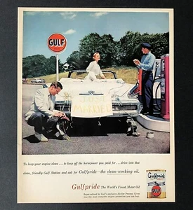 Gulf Oil Advertisement 1957 pareja recién casada en estación de servicio impresión de colección AD - Imagen 1 de 1
