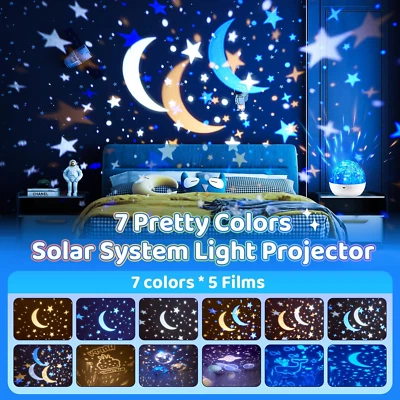 Solar System Projector Night Light for Kid, 360� Rotating W/ 5 Film, Space Decor - Image 1 of 4