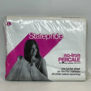 VTG State Pride White Flat Sheet Full Size No Iron Percale 50/50 New Old Stock - Picture 1 of 7