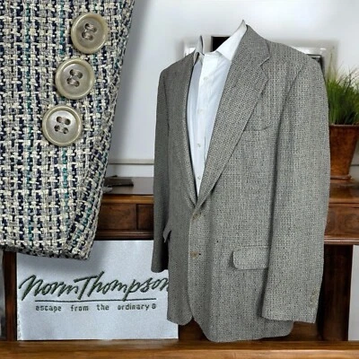 Vintage Norm Thompson Sport Coat Mens 46L Beige Green Silk Tweed Flaw - Image 1 of 4
