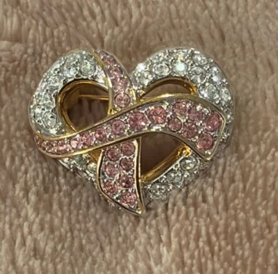 Prendedor SWAROVSKI Joyería Rosa y Cristal Transparente Corazón Cáncer de Mama Foto 1 de 4