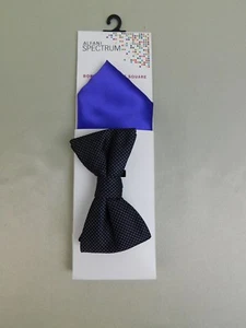 Alfani Spectrum Black Dot Bow Tie & Solid Purple Pocket Square Set #1780 - Picture 1 of 6