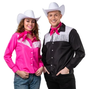 Adult COWBOY TASSEL SHIRT Wild West Fancy Dress Rodeo Ladies Mens + Hat Option - Picture 1 of 7