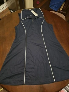 Asos 4505 Blue Collared Sleeveless Tennis Dress, White Trim Piping, Size 16, NWT - Picture 1 of 17