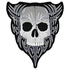 Skull Fire Sew-on Embroidered Back Patch | Scary Biker Gang Motorcycle Club Logo - Picture 1 of 4