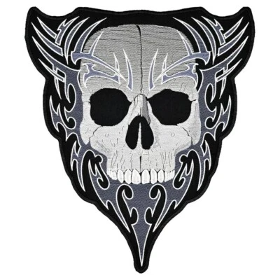 Skull Fire Sew-on Embroidered Back Patch | Scary Biker Gang Motorcycle Club Logo - Image 1 of 4