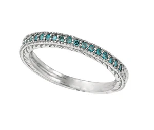 0.35 Carat Blue Diamond Half Way Round Ring Band 14K White Gold - Picture 1 of 3
