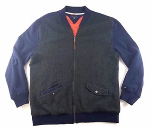 Tommy Hilfiger Size XXL Gray Wool Panel Blue Cotton Sleeve 1/4 Zip Long Sleeve - Picture 1 of 7