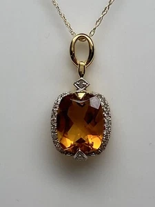 10K Gelbgold Cushion Cut Citrin und 0,12ctw Diamant Anhänger mit Kette NEU - Bild 1 von 10