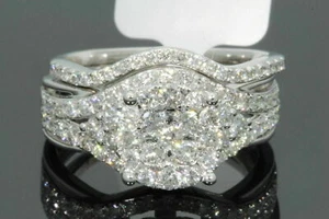 2Ct Round Cut Real Moissanite Engagement Ring Set 14k White Gold Plated Silver - Picture 1 of 6