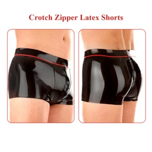 Latex Shorts with Crotch Zipper Rubber Boxer Underpants for Fetish Clubwear - Picture 1 of 5