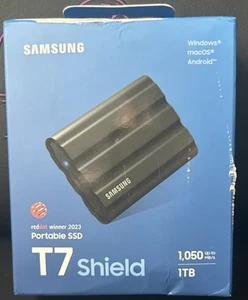 SAMSUNG MU-PE1T0S T7 Shield Portable SSD Solid State Drive 1TB Black - (Sealed) - Afbeelding 1 van 3