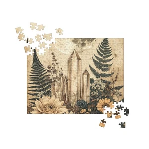 Full Moon Quartz Crystals Wildflowers Vintage Botanical Boho Puzzle - Picture 1 of 7