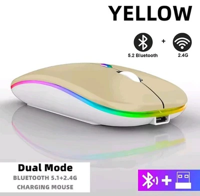 PC BT Wireless Mouse Rechargeable RGB Backlight Mice for iPad PC. 2.4GHz USB - Image 1 of 4