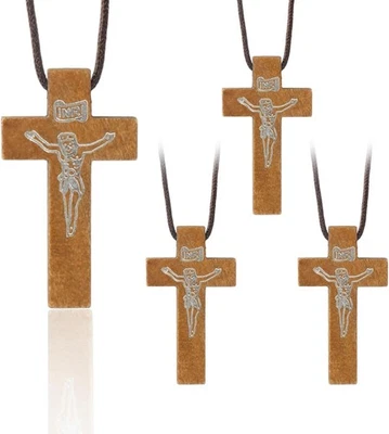 Collar Cruz Madera Natural para Hombre y Mujer, Collar Crucifijo Hombre y Mujer, A Granel con Foto 1 de 4