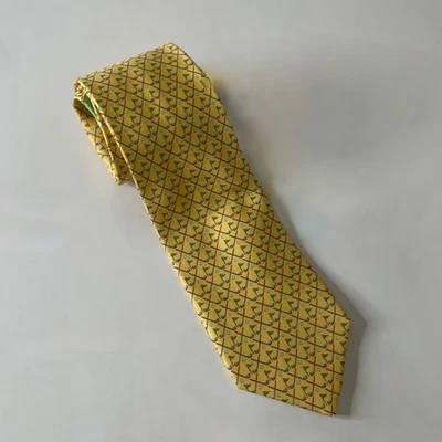 SALVATORE FERRAGAMO Yellow Golf Print Silk Tie Necktie Sporty Office Business - Image 1 of 4