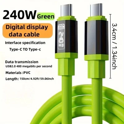 USB Cable Cord Type C LED Fast Charging Up Phone Charger for TYPE-C Apple 16/15 - Image 1 of 4