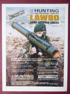 11/1987 PUB HUNTING ORDNANCE LAW80 LIGHT ANTI TANK WEAPON BRITISH ARMY FRENCH AD - Foto 1 di 1