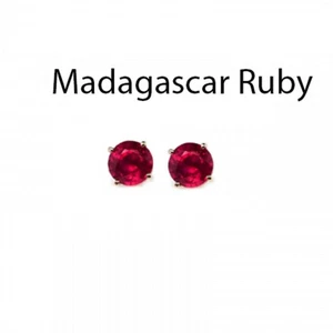 Madagascar Ruby Round 5mm, 1.52 Carat Solitaire Stud Earrings In 14k Gold(53516) - Picture 1 of 5