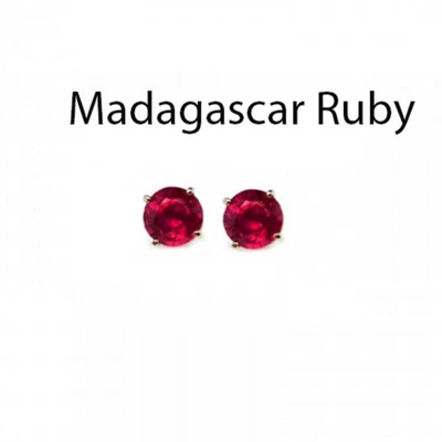 Madagascar Ruby Round 5mm, 1.52 Carat Solitaire Stud Earrings In 14k Gold(53516) - Image 1 of 4